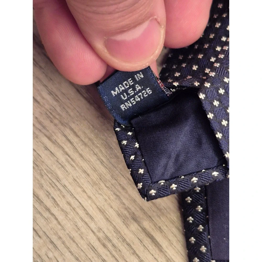 Gitman Bros‎ Mens Navy Blue Silver Geometric Cross Pattern Silk Necktie USA Made